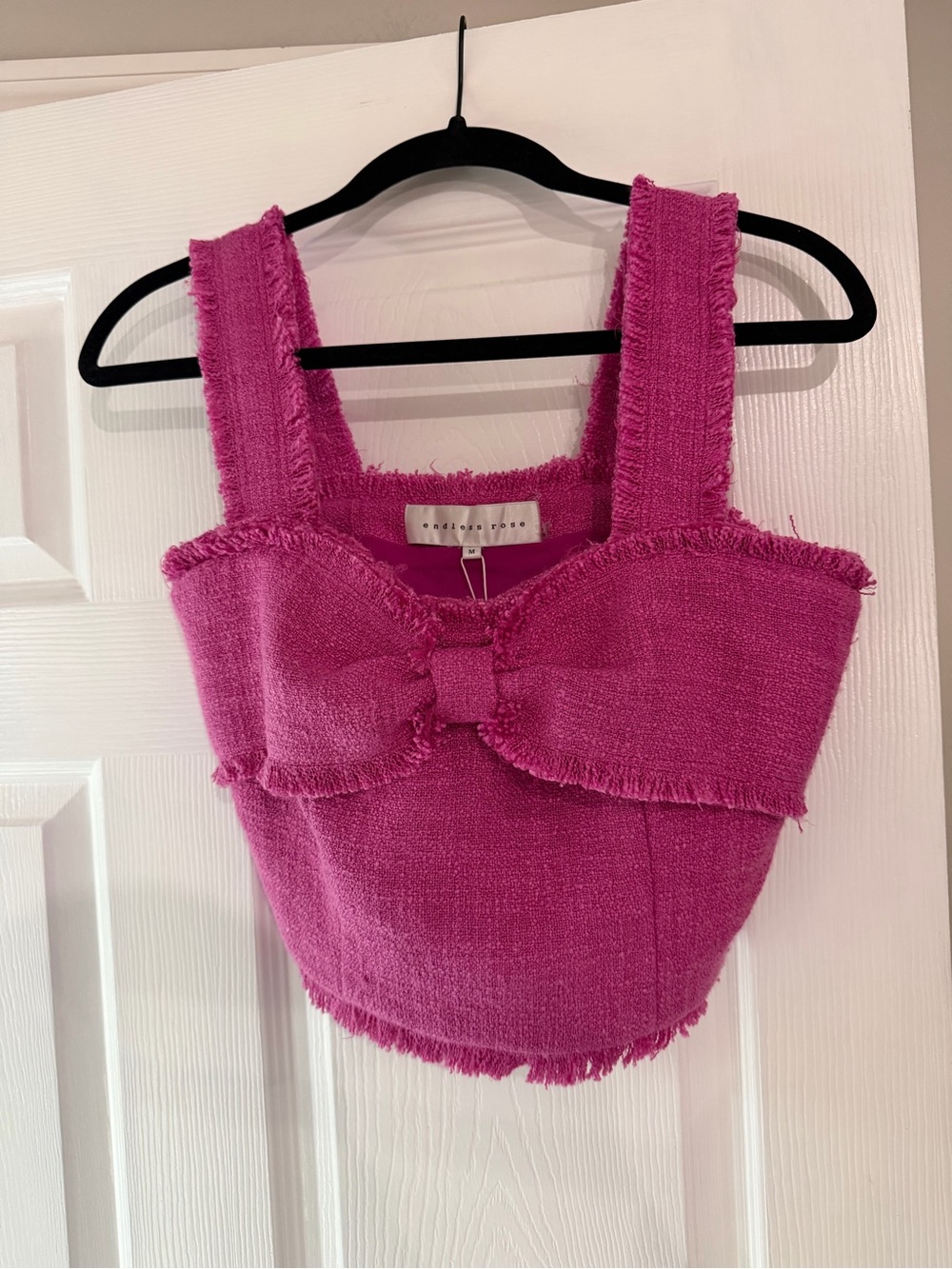 Endless Rose Hot Pink Tweed Bow Crop Top